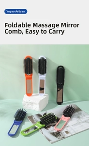 Foldable massage mirror brush shown in six colors with compact portable design