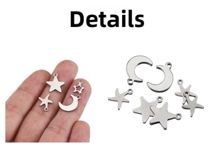 Détails des breloques en acier inoxydable étoile et lune pour création de bijoux