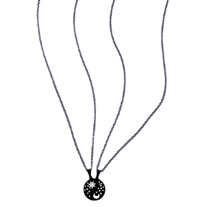 Yin Yang Tai Chi couple necklaces with moon and star patterns on black stainless steel