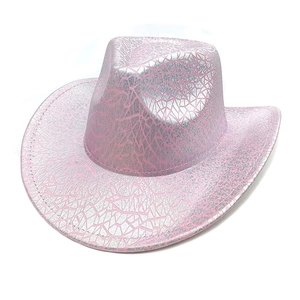 Detail of pink and silver geometric crackle pattern on metallic western cowboy hat