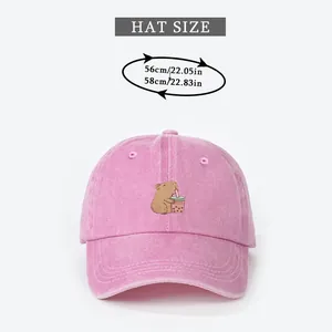 Detailed size chart for pink vintage baseball cap showing head circumference 56 to 58 cm