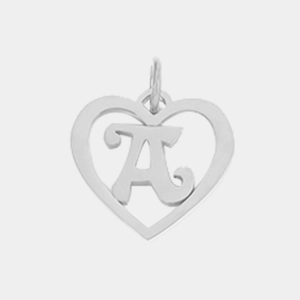 Silver stainless steel heart pendant with a hollow letter A design and polished finish