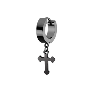 Hip hop style black stainless steel hoop earrings with punk cross pendant design