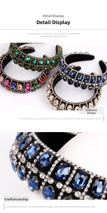 Macro detail of luxury Baroque headband featuring vibrant crystals and fine claw setting