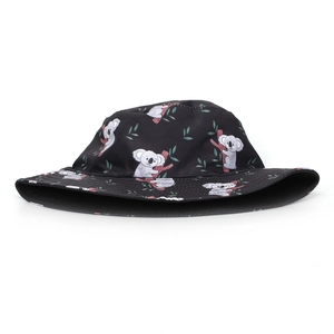 Unisex black bucket hat featuring cute cartoon koala prints for outdoor sun protection
