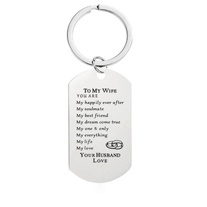 Polished stainless steel rectangle keychain with engraved romantic quote for wife