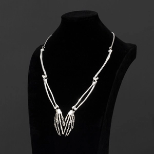 Skeleton Hand Bone Necklace Alloy Gothic Punk Jewelry Halloween Ghost Festival Party Costume Props Silver Color