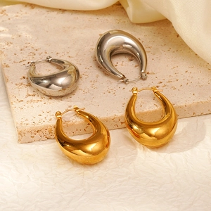 Stainless Steel Oval Teardrop Earrings Hollow Geometric 18K Gold Plated Minimalist Jewelry For Women