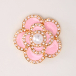 Pink camellia charm with white imitation pearls and gold finish for DIY crafts and decor