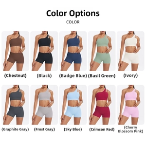 Detailansicht von zehn Farboptionen für das einseitige Nylon-Yoga-Set für Frauen
