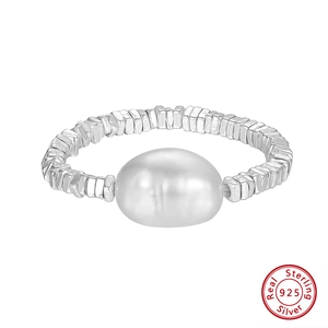 Minimalist 925 sterling silver ring featuring a large 8.5mm freshwater pearl