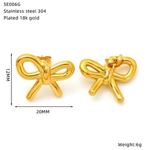 Polished 18k gold plated stainless steel butterfly stud earrings for women with size data