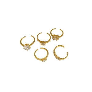 Minimalist 5-piece gold adjustable ring set with geometric cubic zirconia stones