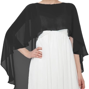 Women Chiffon Shawl Capelet Sheer Lightweight Shrug For Evening Dress Wedding Party Solid Color Breathable Wrap Accessory