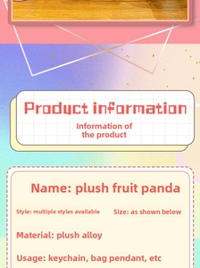Detail view of plush panda fruit pendant with soft fabric texture and alloy keychain clip
