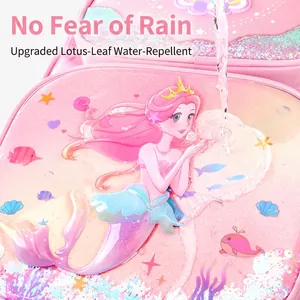 Waterproof pink school bag for girls with mermaid design and lotus leaf water repellency