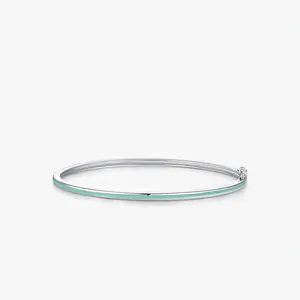 925 Sterling Silver Bangle For Women Mint Green Enamel Micro Set Zircon Stackable Minimalist Jewelry Accessory