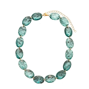 Retro geometric necklace featuring oval turquoise resin beads and golden metallic chain link