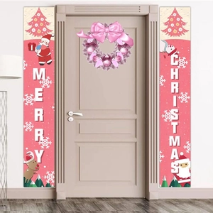 Kit de bannières de porte de Noël roses avec inscriptions Merry Christmas et couronne