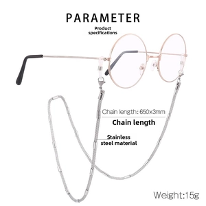Polished silver stainless steel glasses chain measuring 650x3mm and weighing 15g