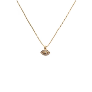 Gold plated vintage Turkish evil eye necklace with sparkling cubic zirconia accents