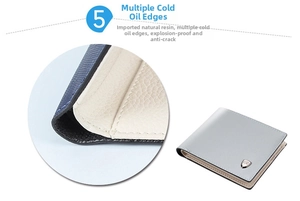 Close-up of durable multi-layer cold oil edge craft on men's slim cross-grain leather wallet