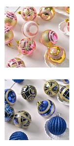 Detail of 6cm Christmas ornaments with glitter, painted spirals and sequin textures