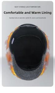 Detail view of the warm fleece lining and ear protection structure of the wool flat cap
