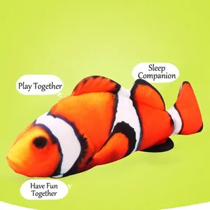 Interactive glowing electric clownfish plush toy for kids and pets with soft fabric texture
