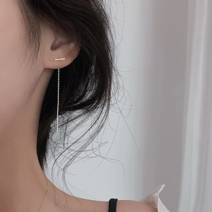 Minimalist Alloy Ear Threader Earrings Long Tassel Geometric Bar Chain Dangle Drop Elegant Jewelry For Women
