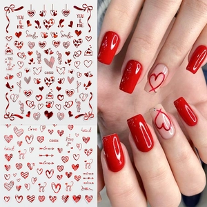 Laser red heart nail stickers for Valentine's Day with romantic girl DIY nail art decals