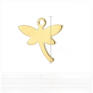 Detailed view of 11x12mm golden dragonfly stainless steel pendant with size specifications
