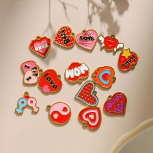 Enamel Heart Charms 304 Stainless Steel Pendants Love Mom For DIY Necklace Bracelet Jewelry Making