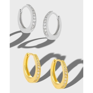 Minimalist S925 sterling silver micro-pave hoop earrings in gold and silver finishes