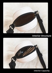 Internal structure and storage capacity of the white round PU leather crossbody bag