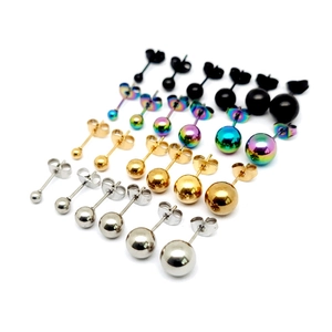 Orecchini a sfera in acciaio lucido oro, argento, nero e arcobaleno in varie dimensioni