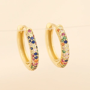 18K gold-plated copper earrings with colorful pavé cubic zirconia inlay in a circular hoop
