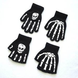 Luminous skeleton hand knit gloves set including full finger and half finger styles