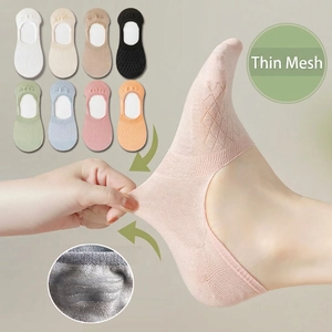 Women's mesh low cut invisible socks set with breathable fabric and anti-slip silicone grip