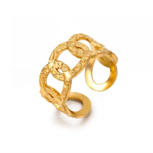 French vintage adjustable gold plated stainless steel chain ring with hammered texture
