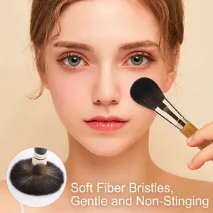 Mini soft fiber powder brush with bamboo handle and silver ferrule for makeup