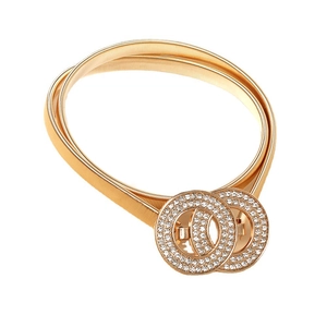 Elastischer Damengürtel in Gold mit zwei ineinandergreifenden Ringen und Strasssteinen