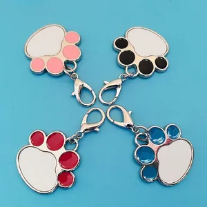DIY sublimation pet ID tags in cat paw shape with zinc alloy frames and lobster clasps