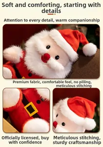 Detail view of plush Santa Claus toy showing soft fabric textures and fine stitching