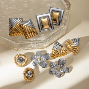 Minimalist geometric and floral heart earrings in high-shine gold and silver plating