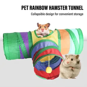 Foldable rainbow pet tunnel for hamsters and squirrels with a colorful three-way design
