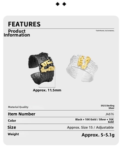 Detail showing S925 sterling silver rings with 18K gold plating and lava texture
