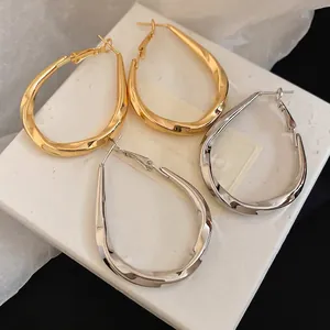 Twisted Water Drop Hoop Earrings With Silver Earring Post Minimalist Metal Teardrop Dangle Jewelry For Women