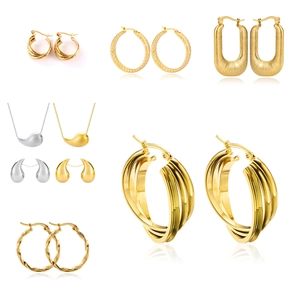 Geometric Stainless Steel Hoop Earrings Gold Plated Multi Layer Twisted Textured U Shape Ins Style Women Jewelry