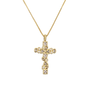 Collana a croce in acciaio inossidabile dorato con zirconi geometrici colorati da donna